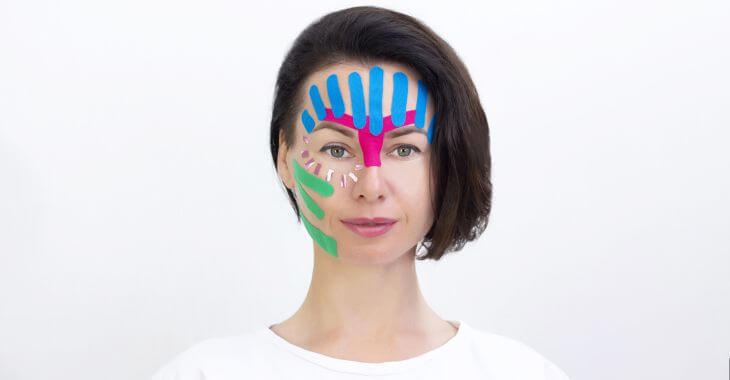 Woman with face lift taping