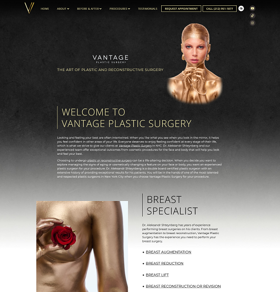Vantage Plastic Surgery website screenshot