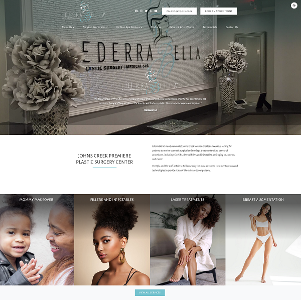 Ederra Bella Plastic Surgery & Medical Spa website screenshot