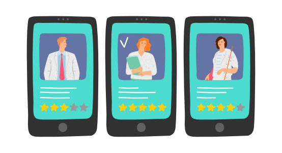 illustration with doctors profiles on mobile phones