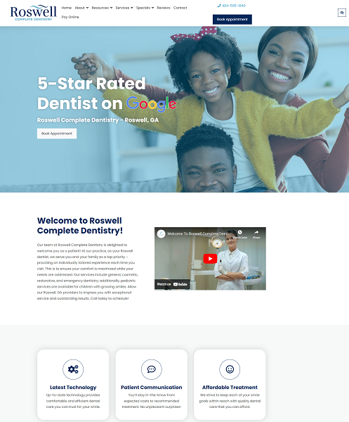 Roswell Complete Dentistry website screenshot